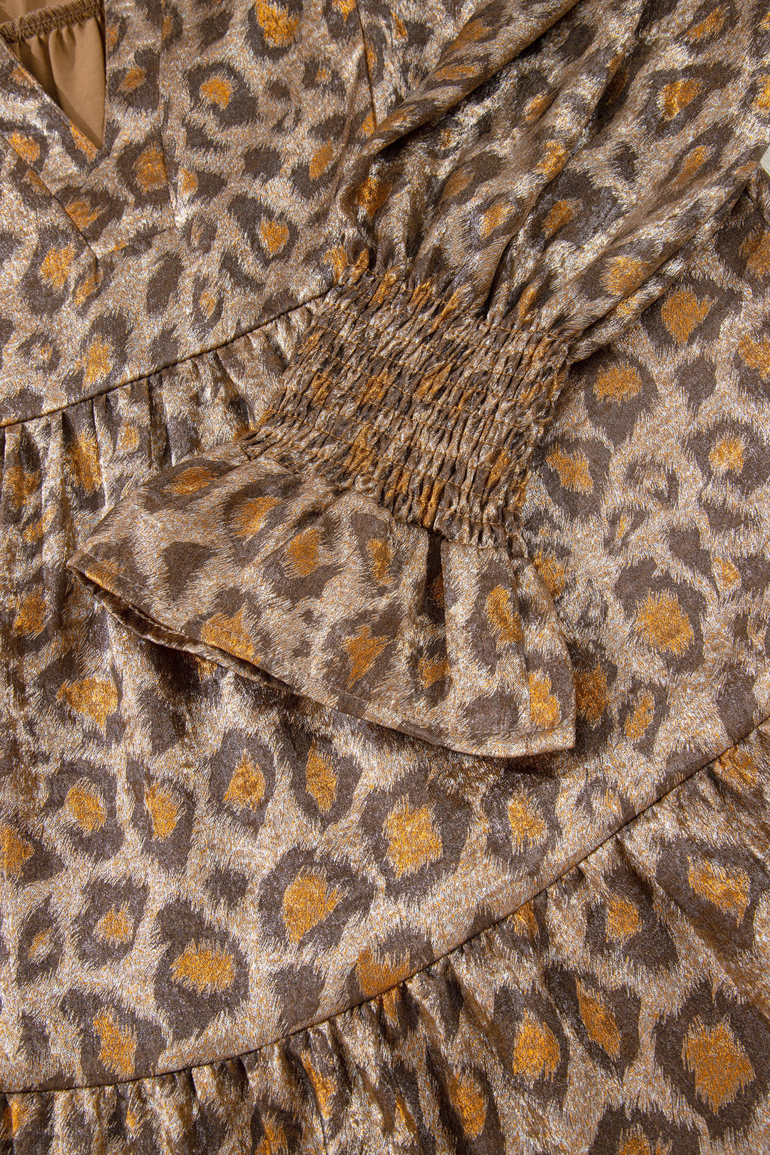Leopard Print V Neck Ruffled Sleeve Tiered Loose Mini Dress
