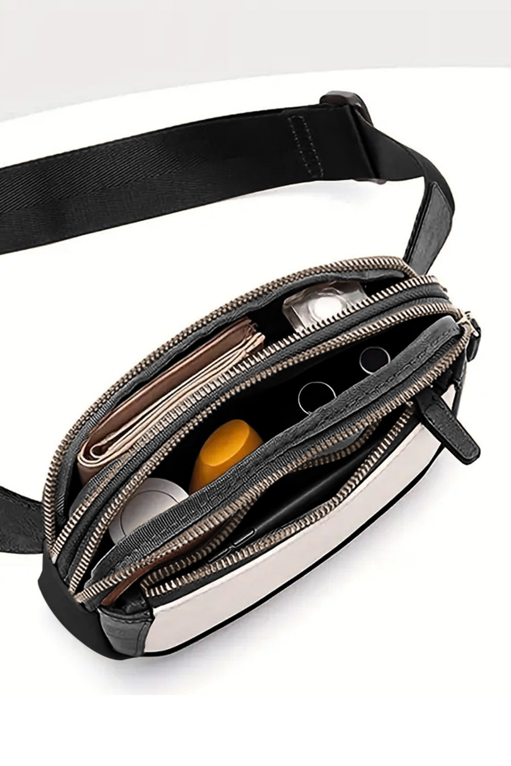 Leather Colorblock Zipped Removable Clip Crossbody Bag