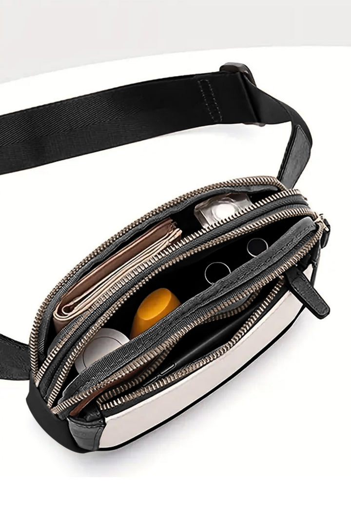 Leather Colorblock Zipped Removable Clip Crossbody Bag