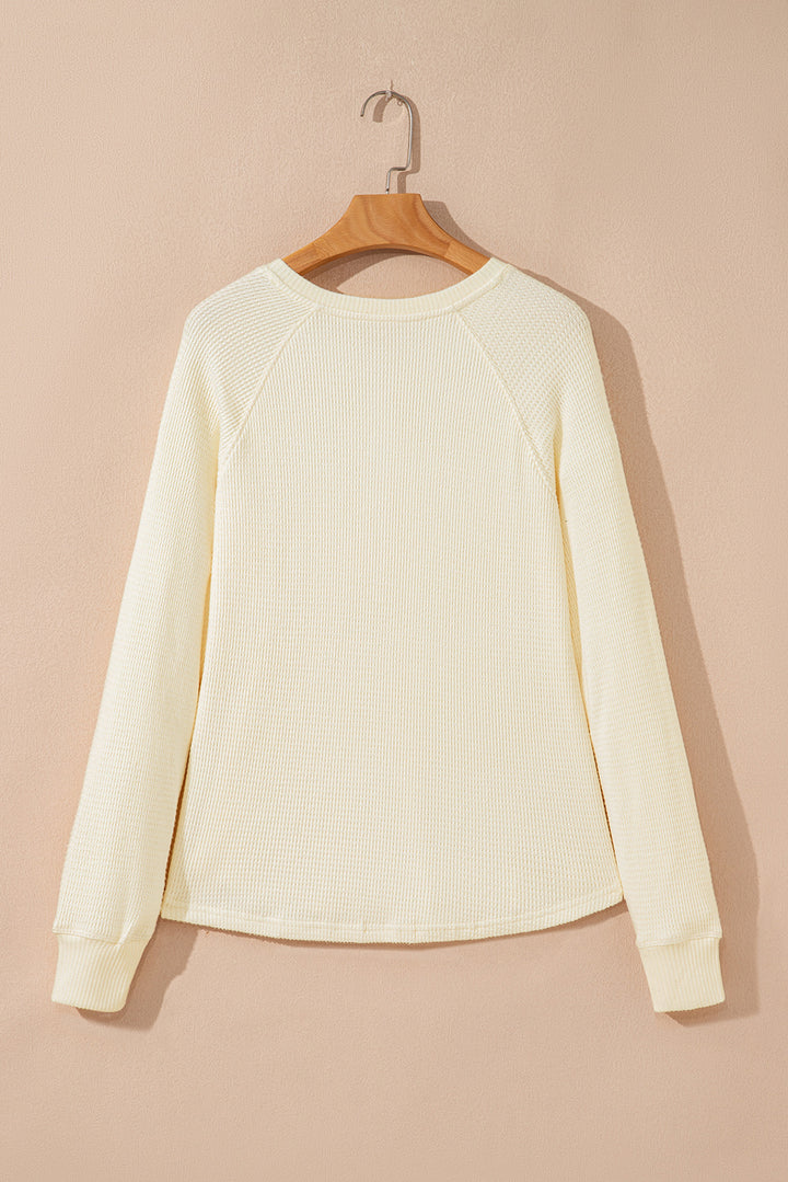 Textured Knit Half Buttons Henley Top