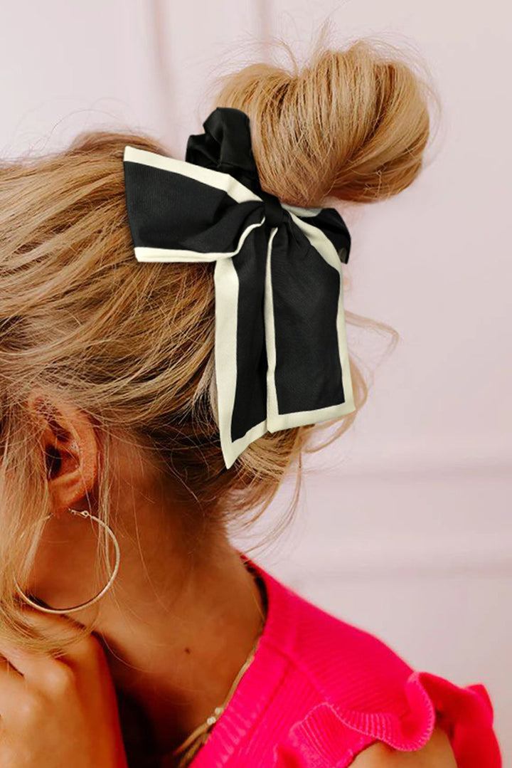 Contrast Trim Satin Bow Knot Hair Scrunchie