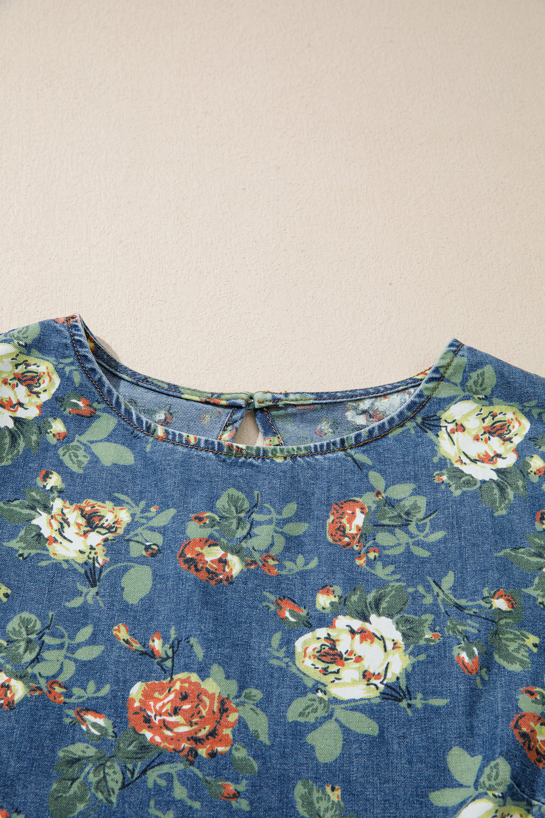Ashleigh Blue Ruffled Short Sleeve Floral Denim Top