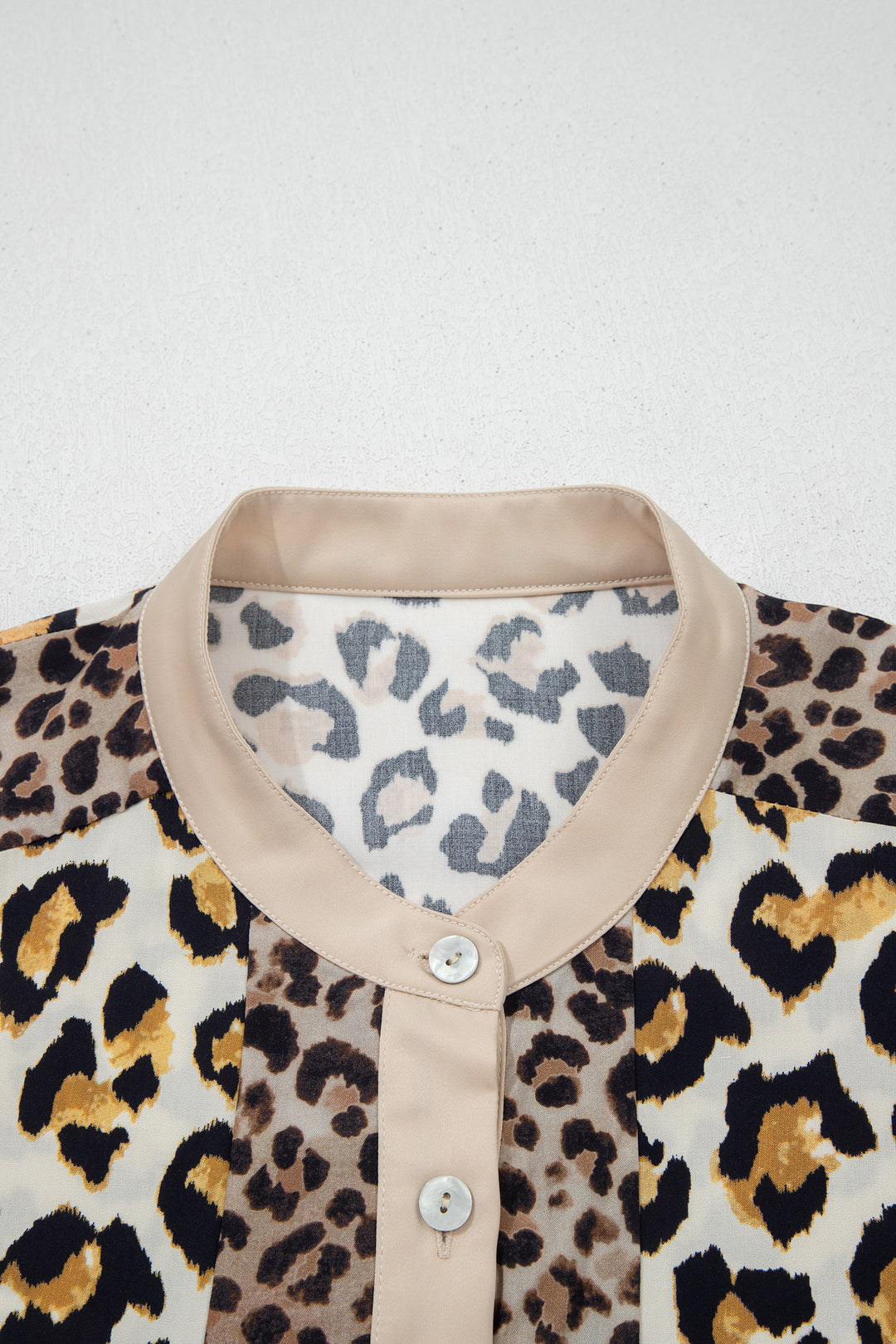 Mixed Leopard Patchwork 3/4 Sleeve Loose Shirt