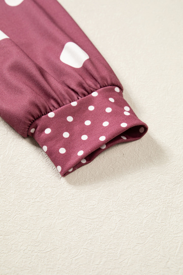 Red Polka Dot Print Contrast Detail Oversized Tunic Sweatshirt