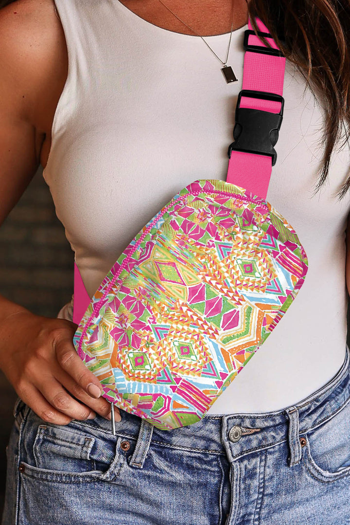 Western Print Buckle Wide Belt Chest Bag