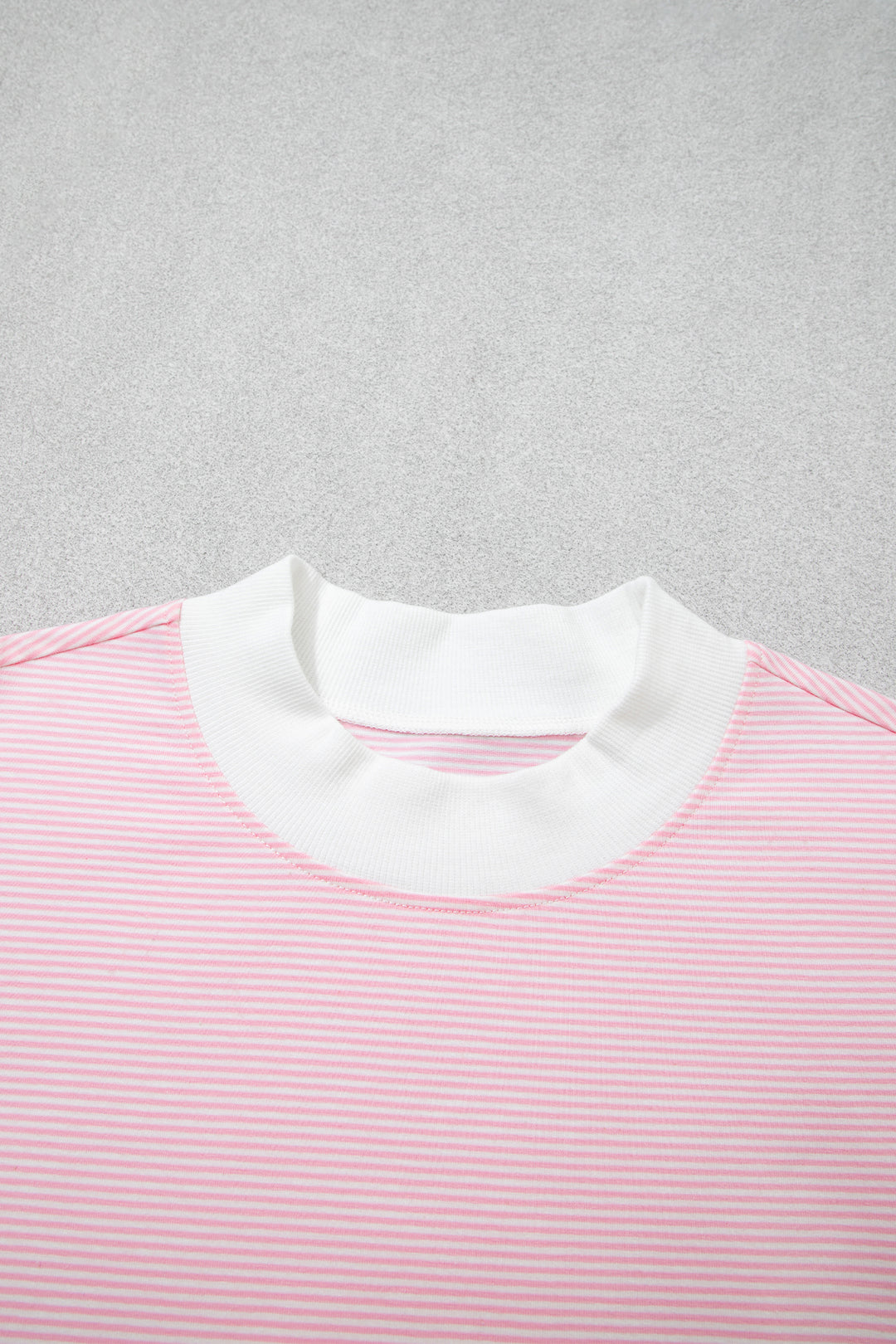 Pink Stripe Color Block Trim Mock Neck Pullover Drawstring Pants Casual Outfit