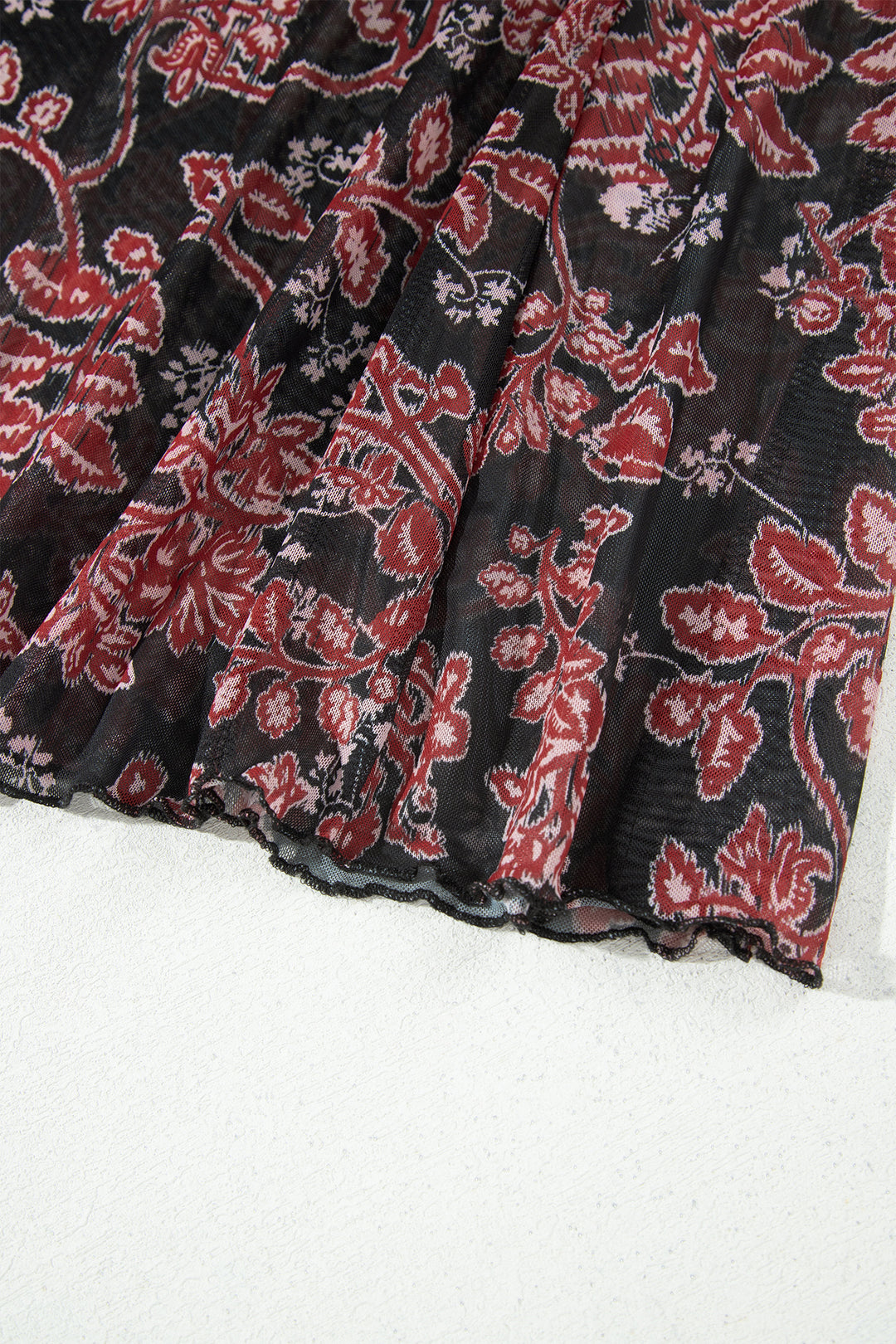 Black Retro Floral Print Long Sleeve Mesh Maxi Dress