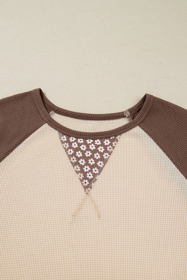 Floral Print Patchwork Color Block Long Sleeve Top