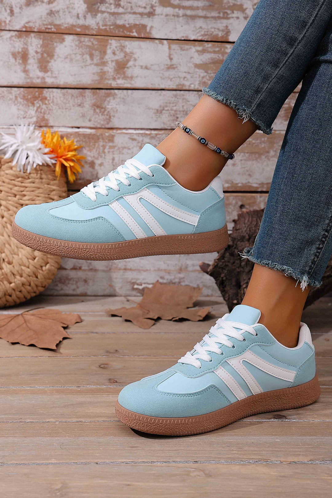 Faux Suede PU Leather Color Block Patchwork Lace-up Shoes