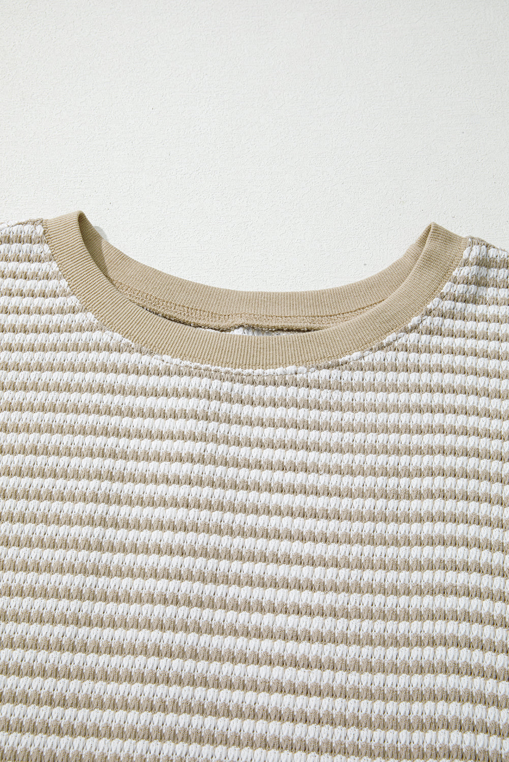 Brown Stripe Breathable Knit Ribbed Trim Plus Size Long Sleeve Top