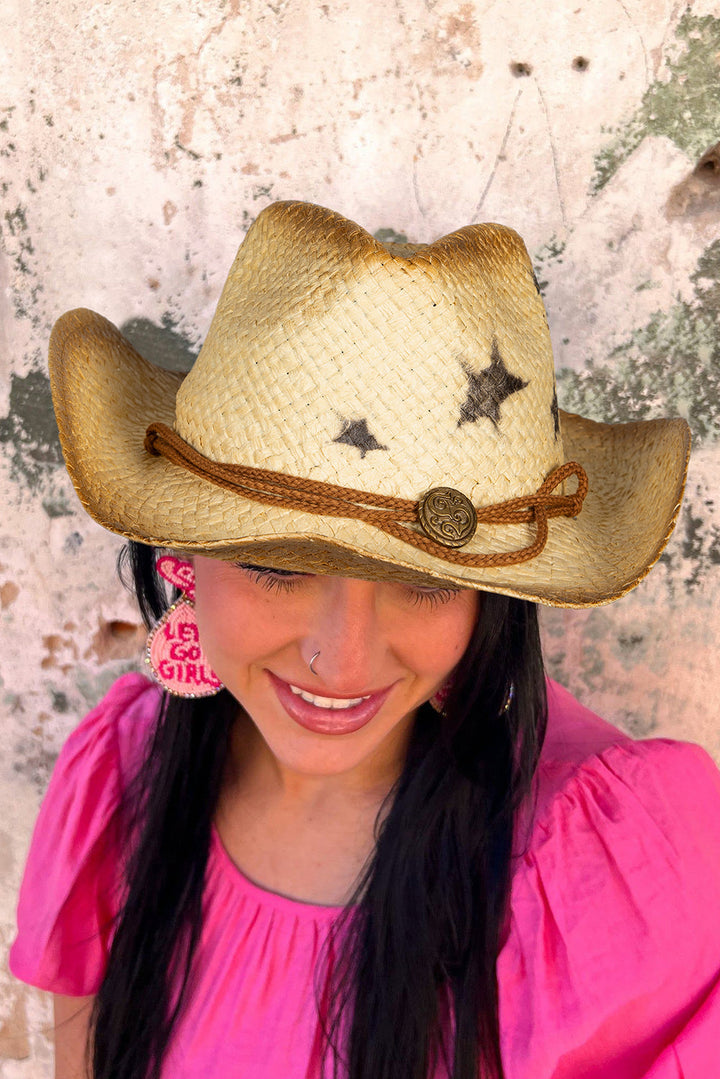 Chapeau vintage à large bord tissé en forme d'étoile avec boucle