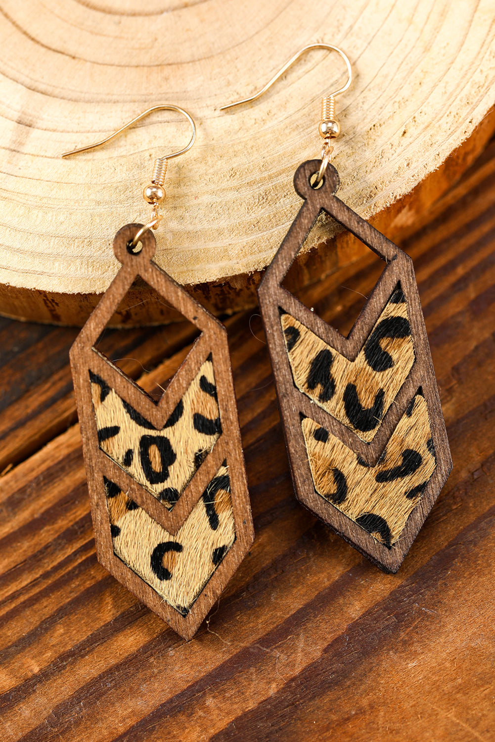 Boucles d'oreilles creuses en bois à imprimé animalier occidental
