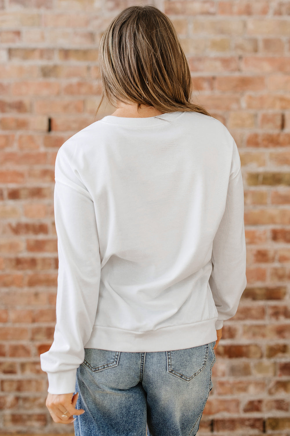 Pearl Plaid Christmas Tree Patched Drop Shoulder Sweatshirt