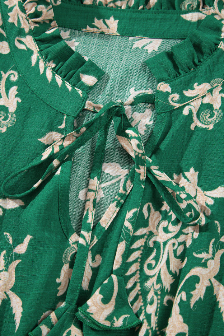 Green Floral Print V Neck Shift Dress Plus Size Dress