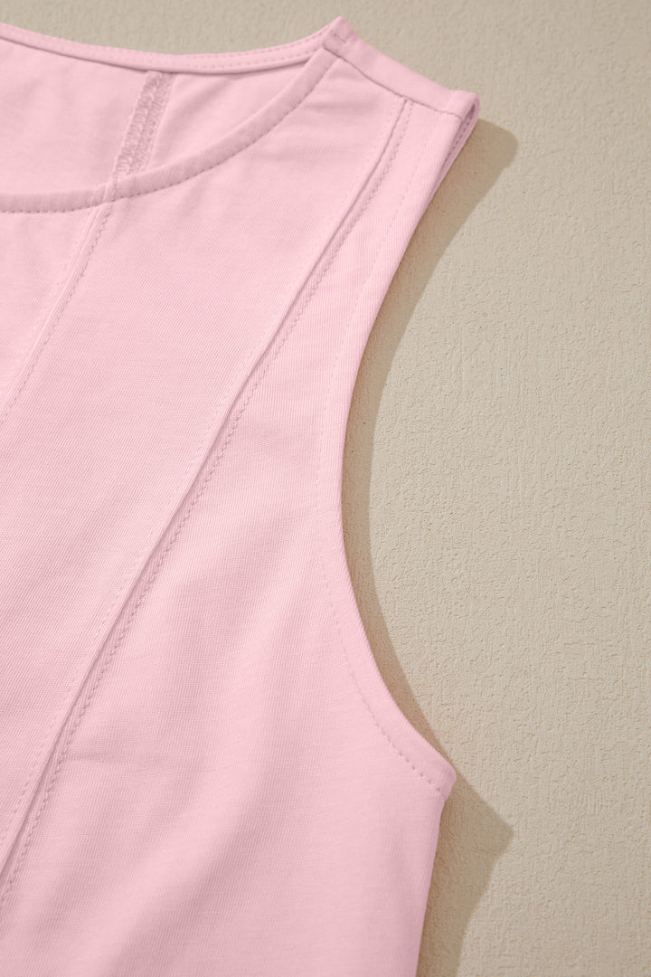 Pink Stitched Detail Loose Tank Top Cotton 2pcs Short Set