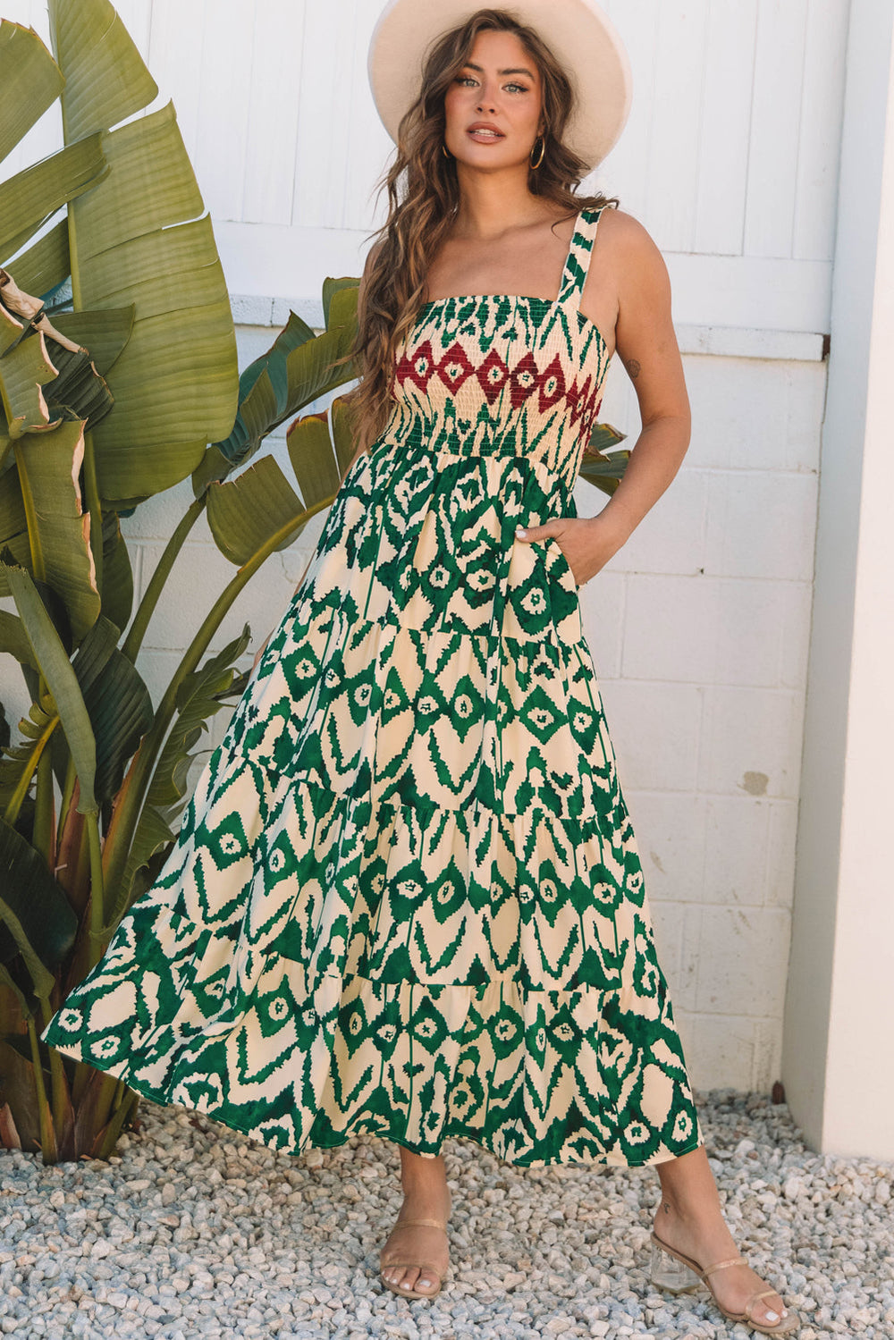 western aztec shirred a line sleeveless maxi dress