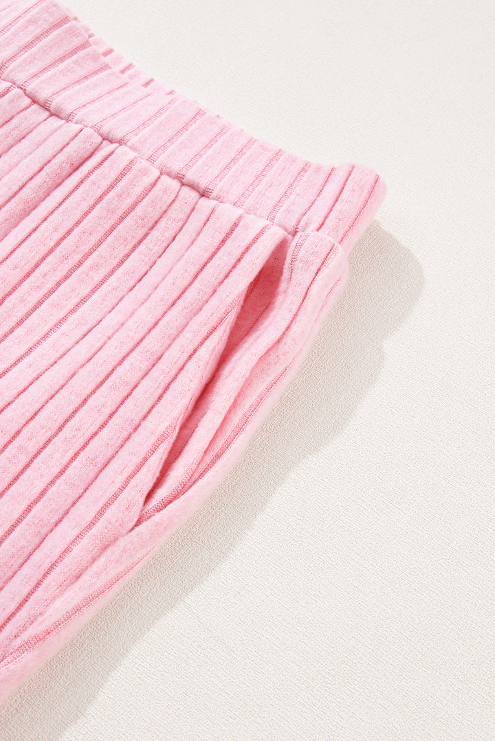 Ensemble deux pièces ample en tricot côtelé à col en V