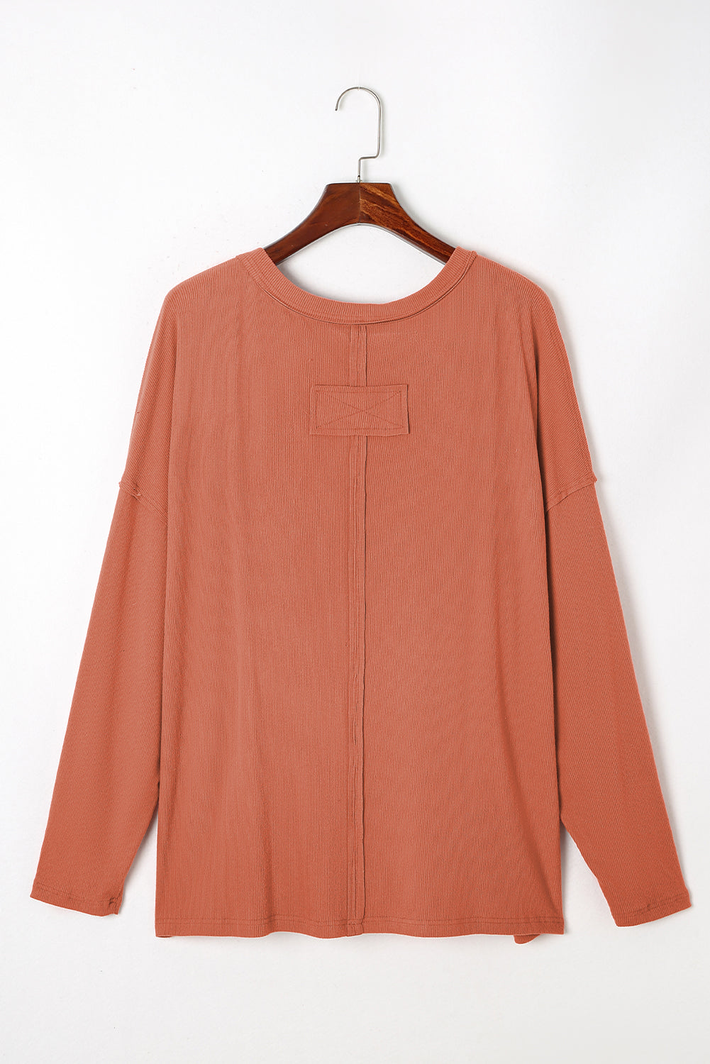 Plus Size Exposed Seam V Neck Long Sleeve Top