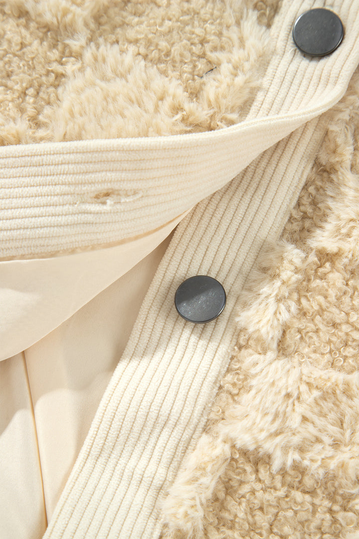 Khaki Plush Checkered Corduroy Shift Silhouette Shacket