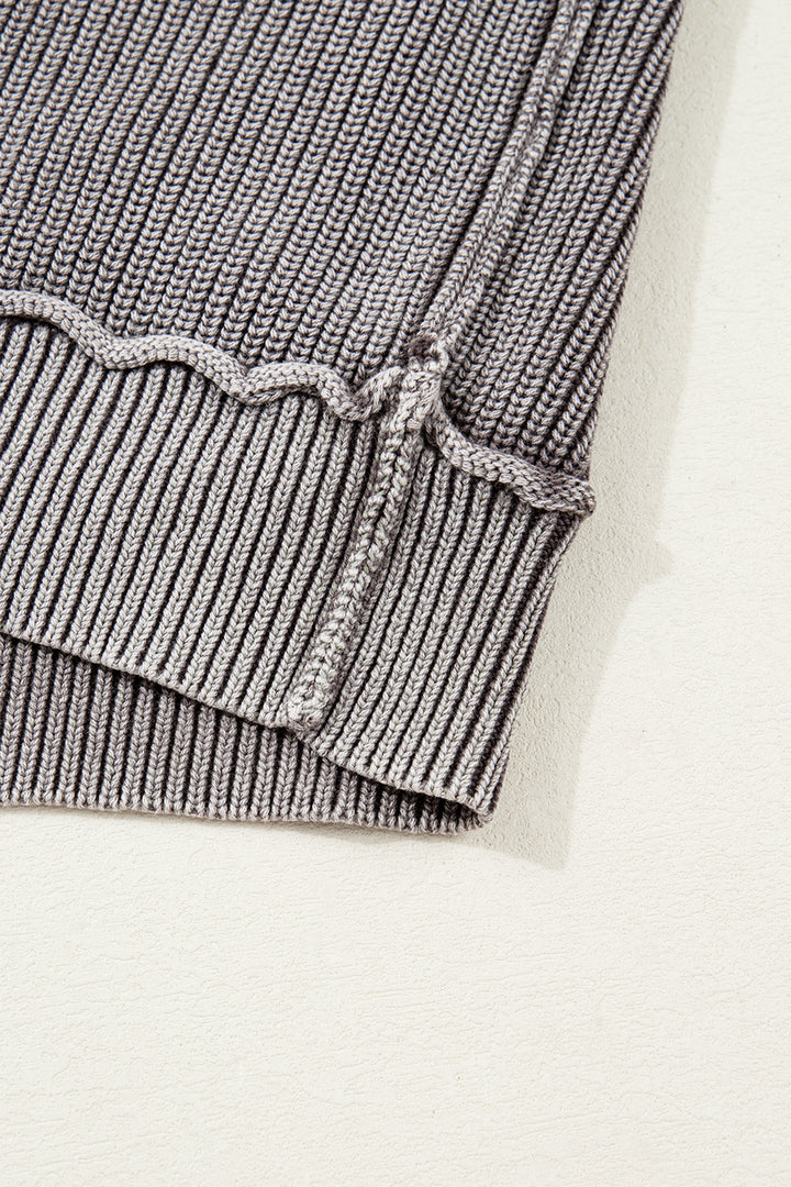 Mineral Wash Exposed Seam Patchwork Knit Open Sweater Cardigan