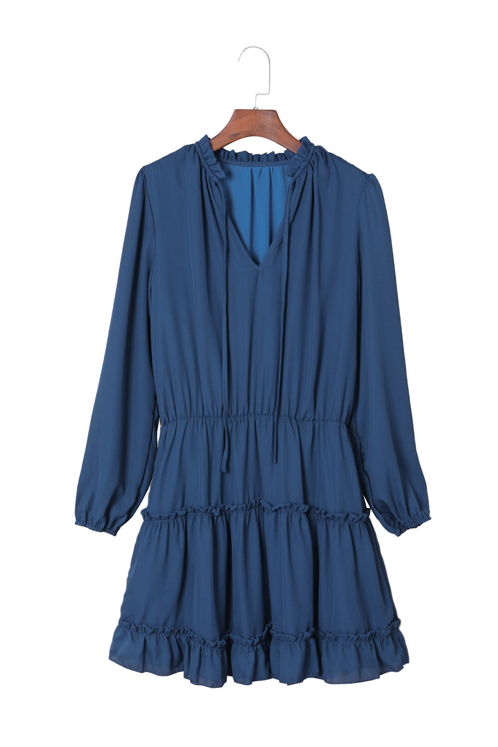 Robe courte à volants et manches longues à col en V foncé