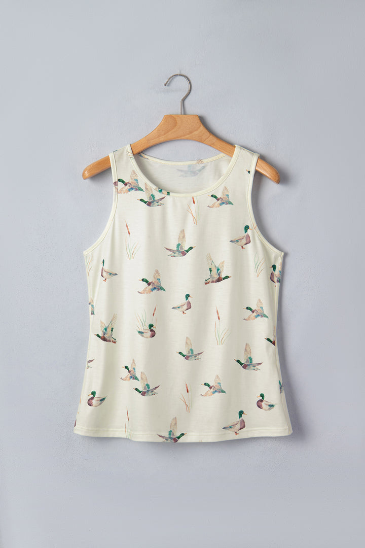 Beige Mallard Print Western Style Tank Top