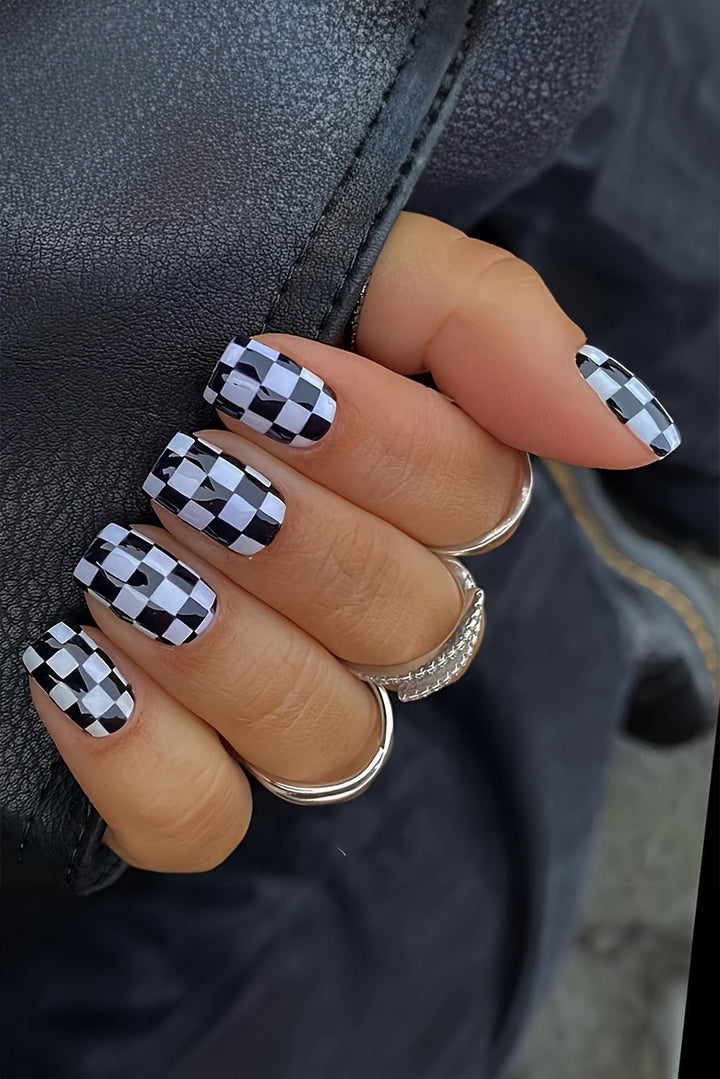 Checkerboard Pattern Resin Square Nail Sticker Set