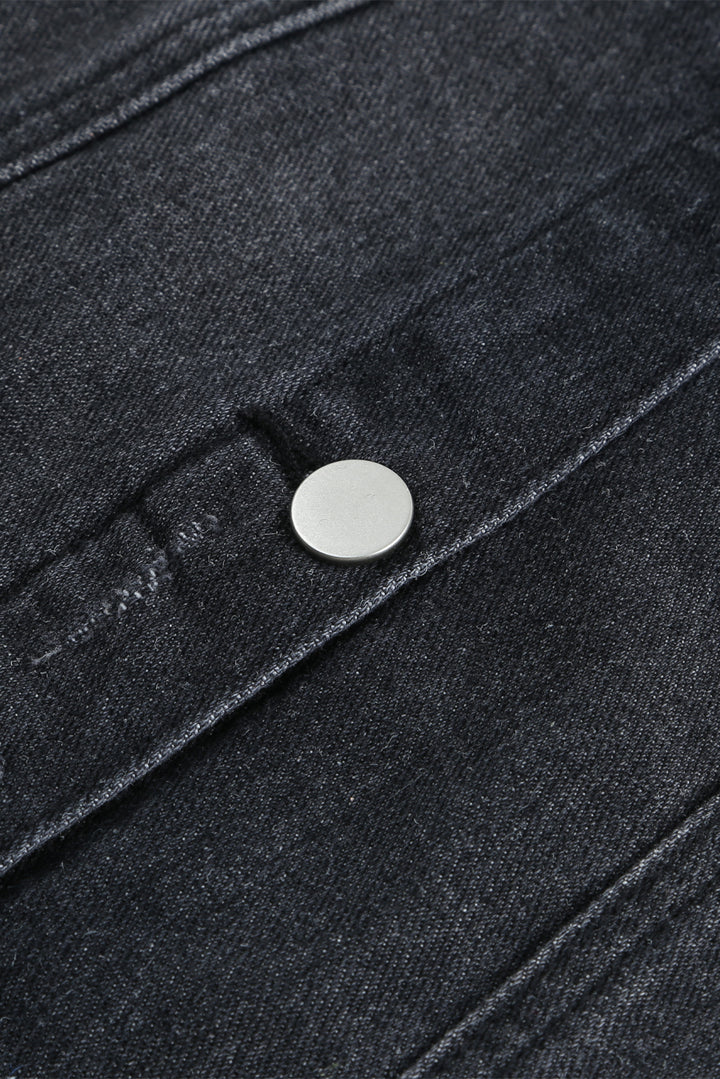Lapel Distressed Raw Hem Buttons Denim Jacket