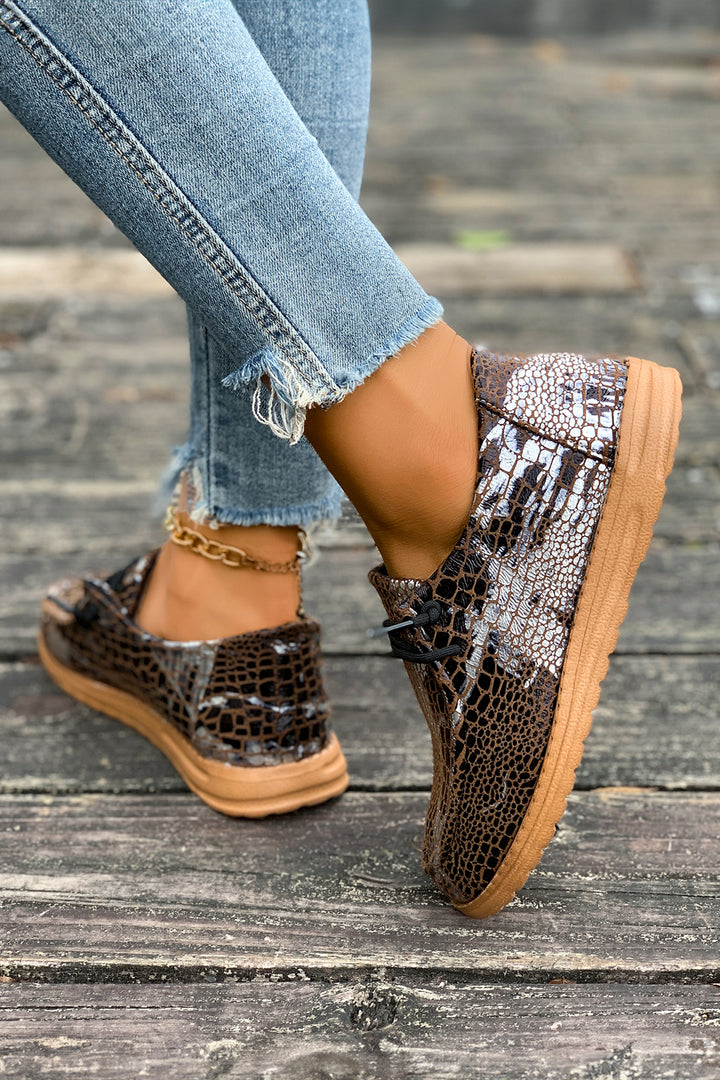 Sleek Snake Skin Print Lace-up Detail Comfort Loafer Shoes