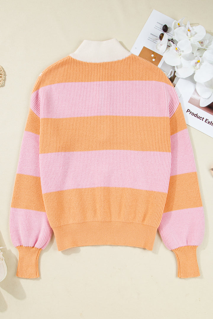 Colorblock Half Zip Oversize Sweater