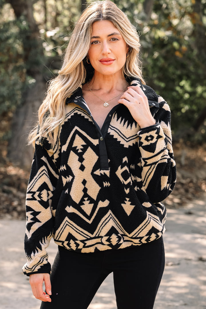 Western Aztec Half Placket Plush Sweatshirt