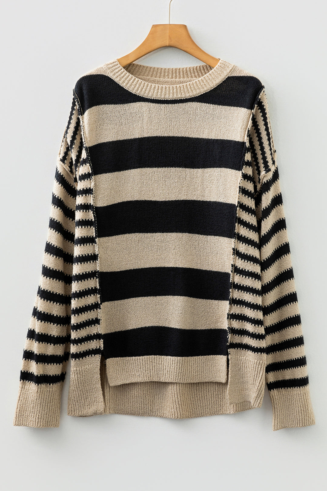 Black Stripe Drop Shoulder Sleeve Patchwork Baggy Sweater