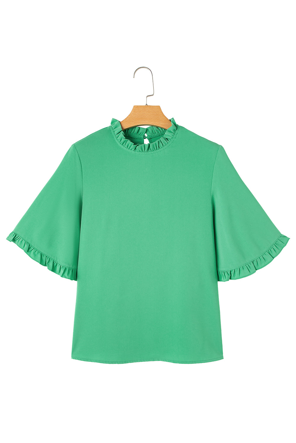 Frilly Round Neck Wide Half Sleeve Blouse