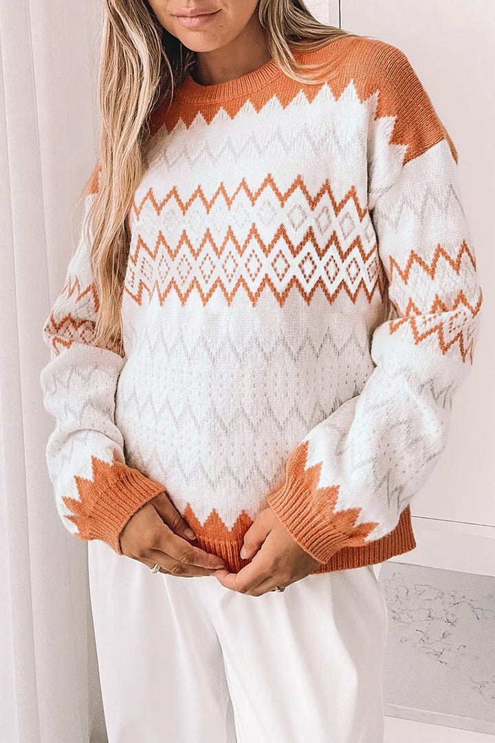 Zigzag Geometric Pattern Knitted Pullover Sweater