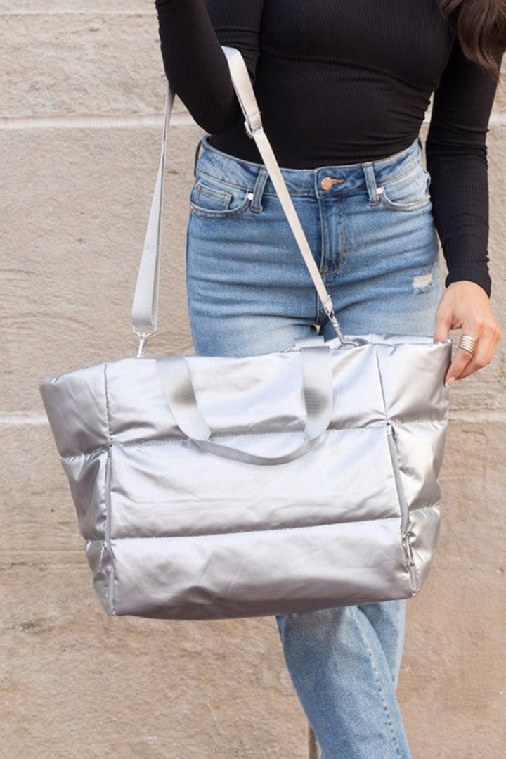 Solid Zipper Puffer Large Tote Bag