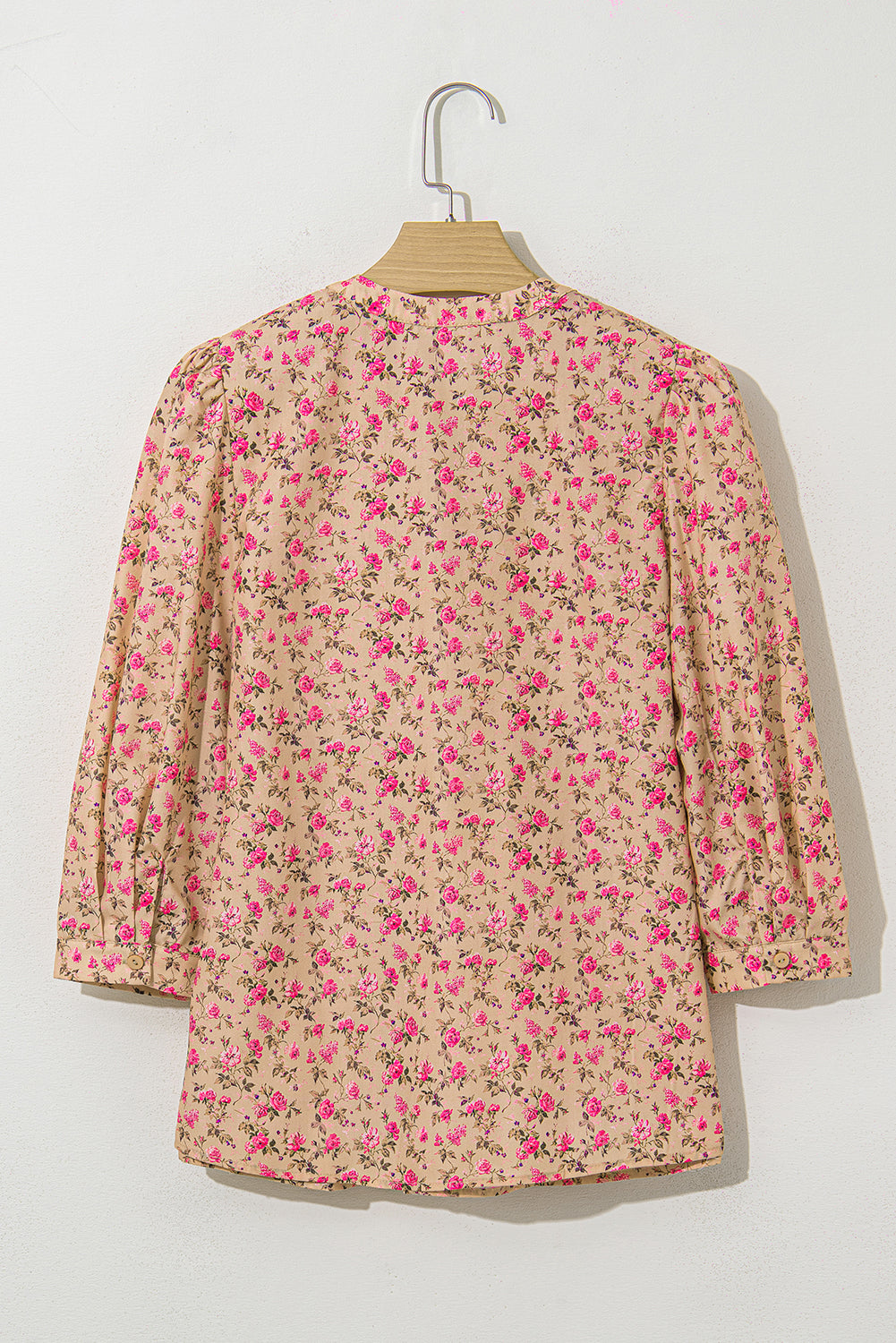 Floral Print Bow Pintuck Bust Half Puff Sleeve Blouse Top