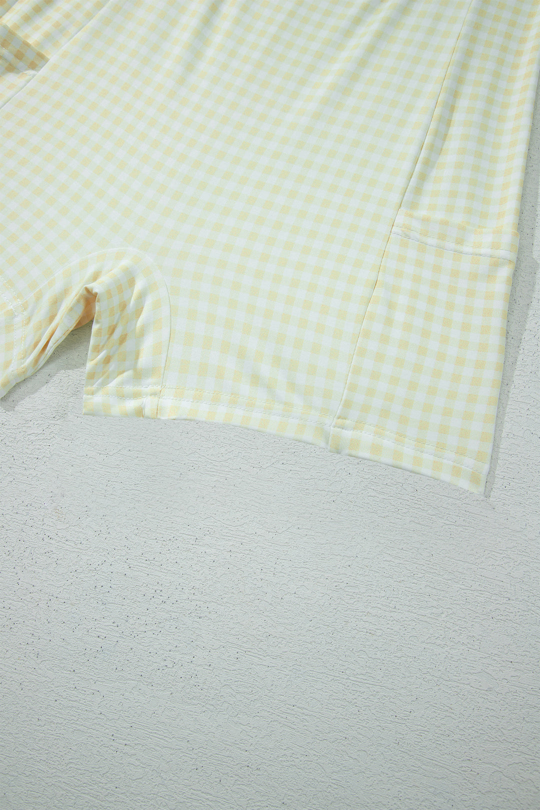 Cute Yellow Cream Faux Two Piece Gingham Contrast Loose Mini Dress