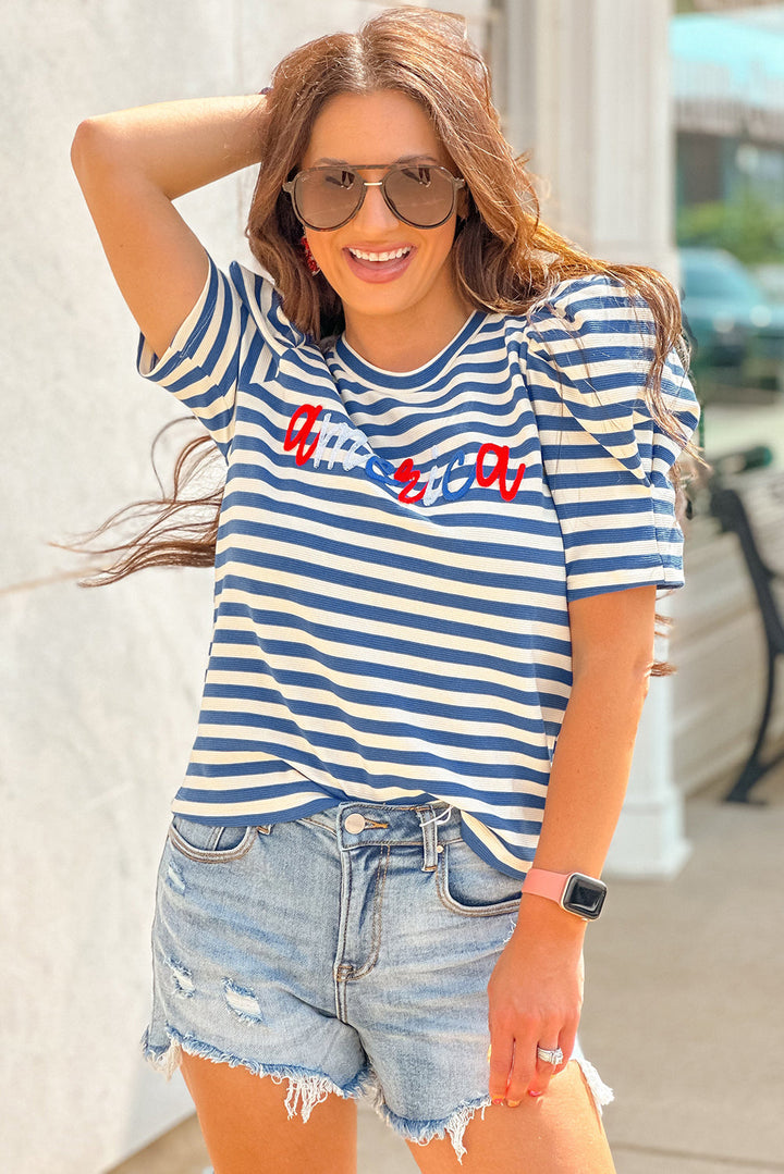 America Cursive Graphic Puff Sleeve T-shirt