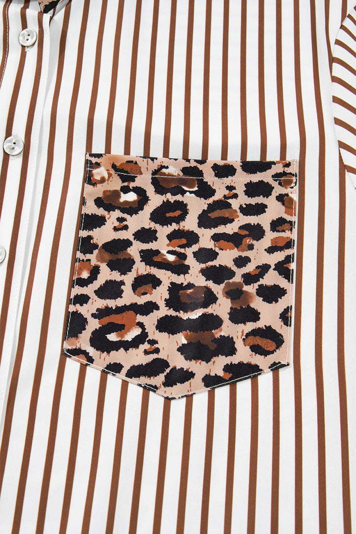 Contrast Leopard Patchwork Long Shirt Dress with Slits