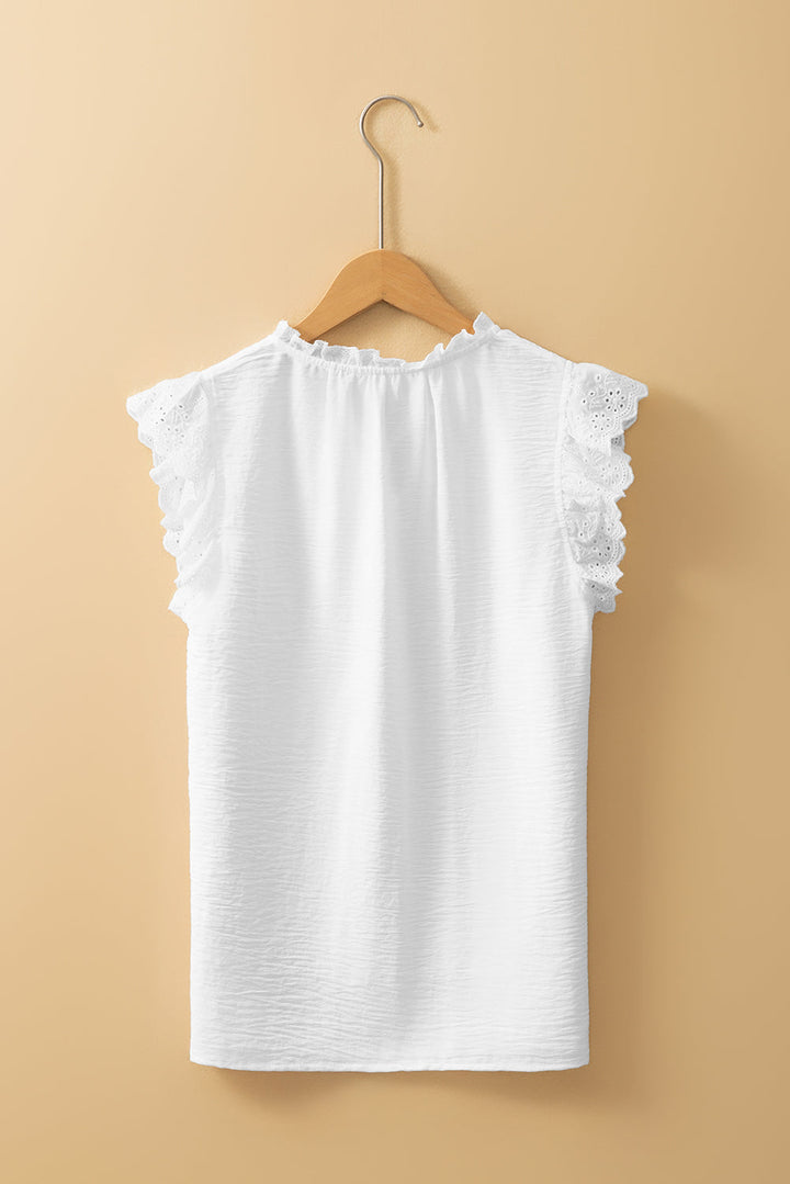 Embroidered Ruffle Trim Textured Blouse