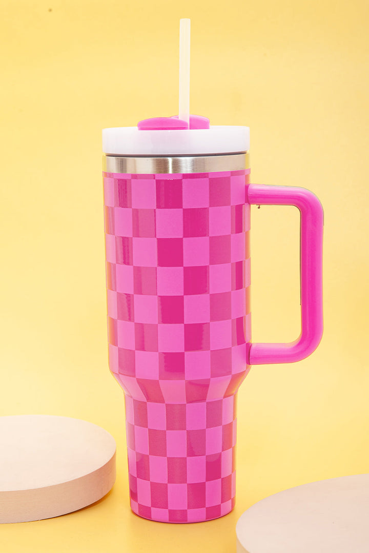 Checkered Print Handled Stainless Steel Tumbler Cup 40oz