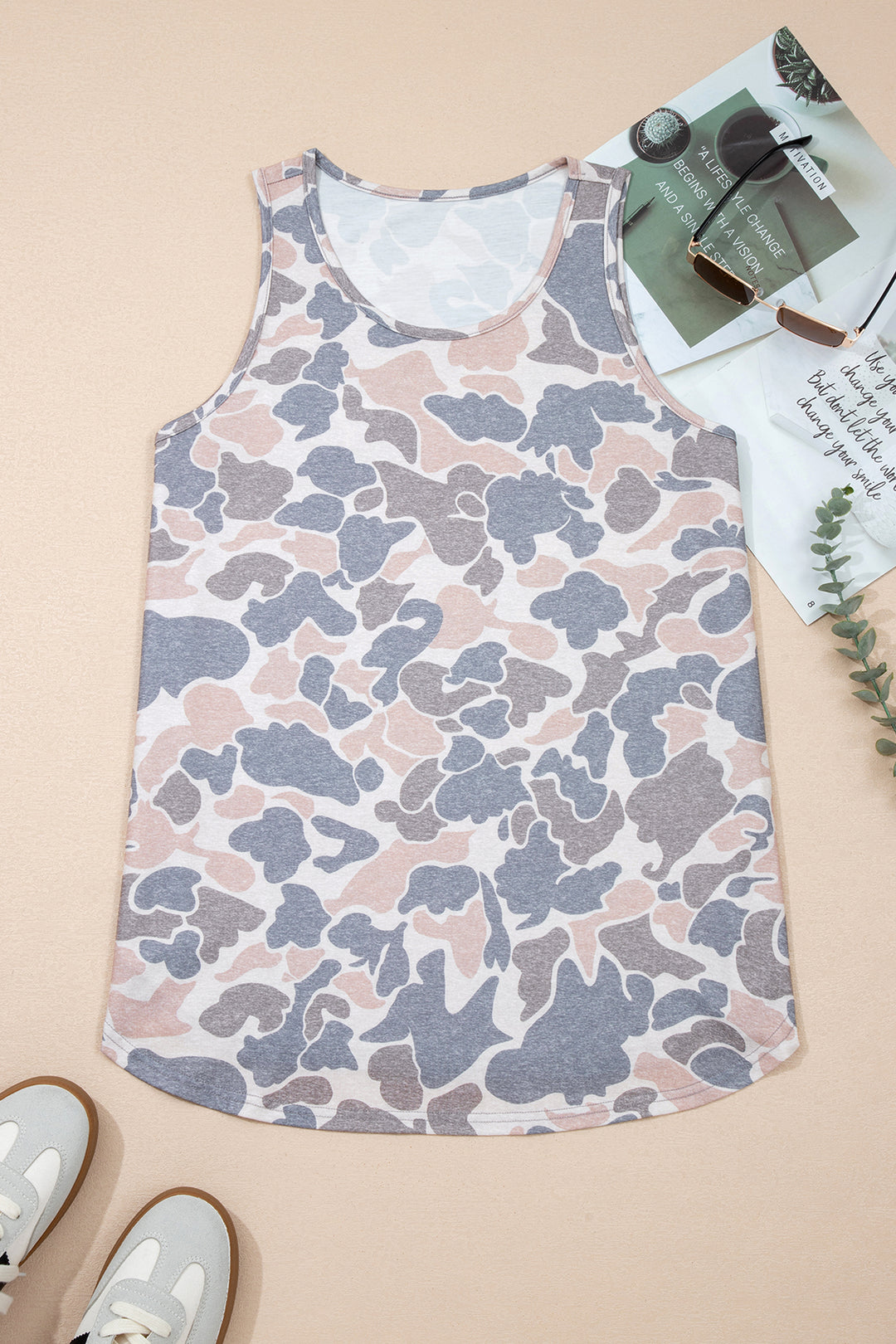 Multicolour Retro Camouflage Print Oversize Tank Top