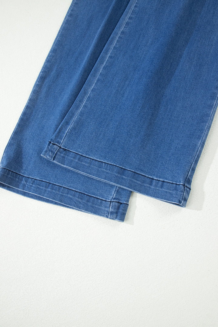 Dusk Blue Lace-up Pull on Wide Leg Jeans