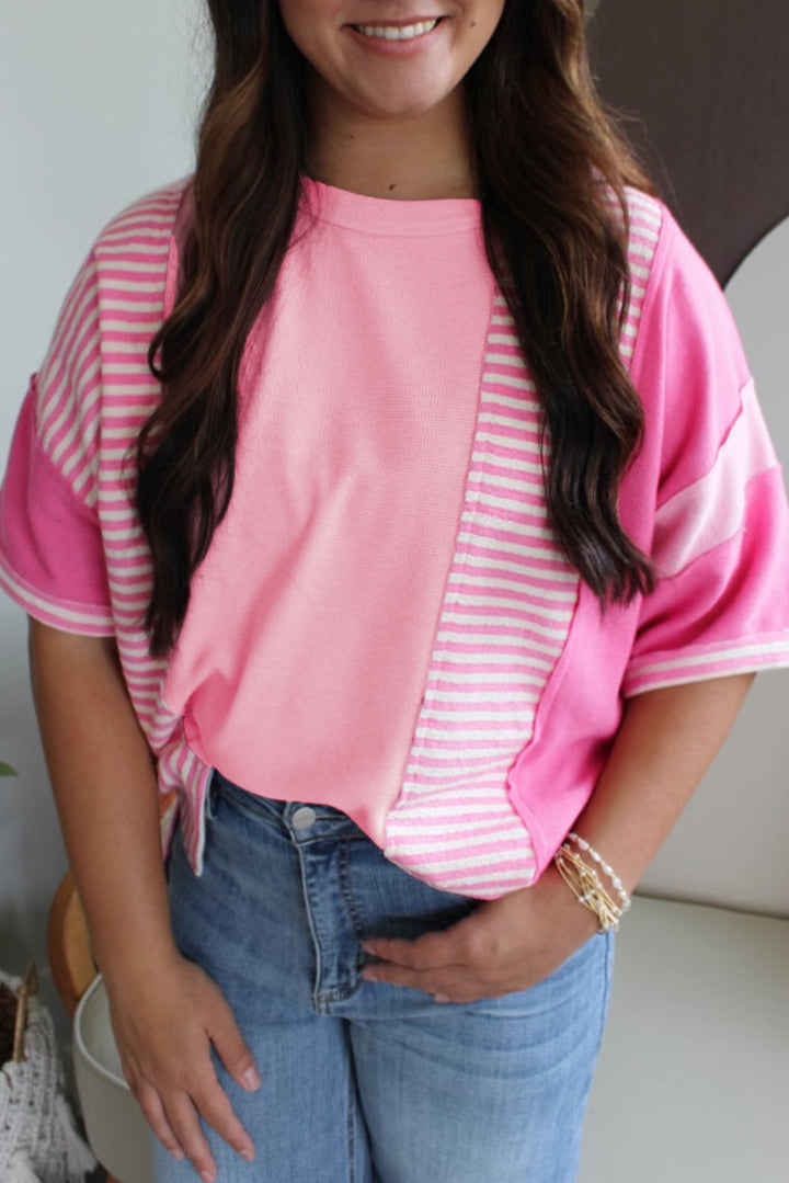Color Block Patchwork Loose Half Sleeve T Shirt