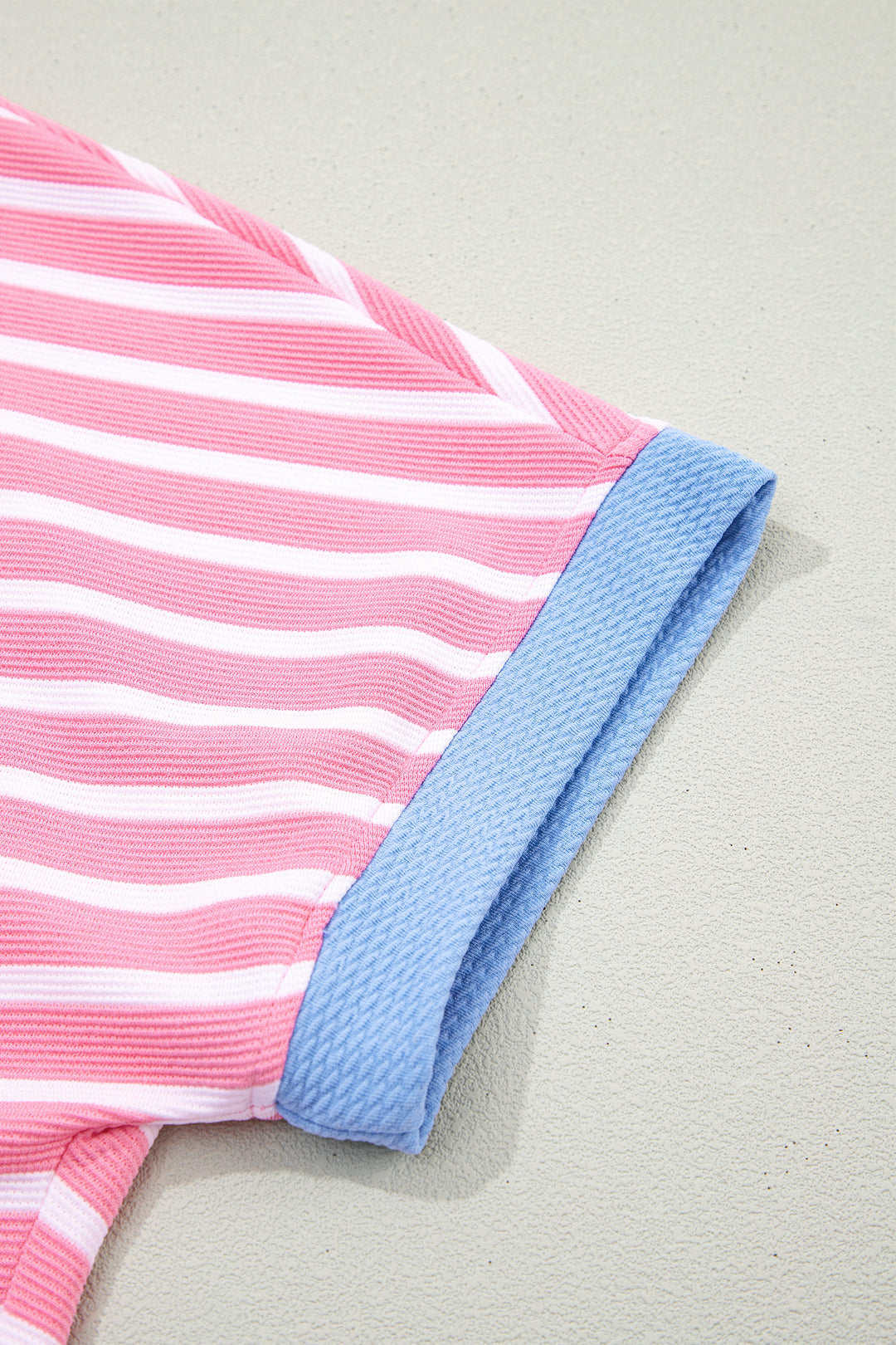 Pink Stripe Contrast Trim Loose Short Sleeve Top