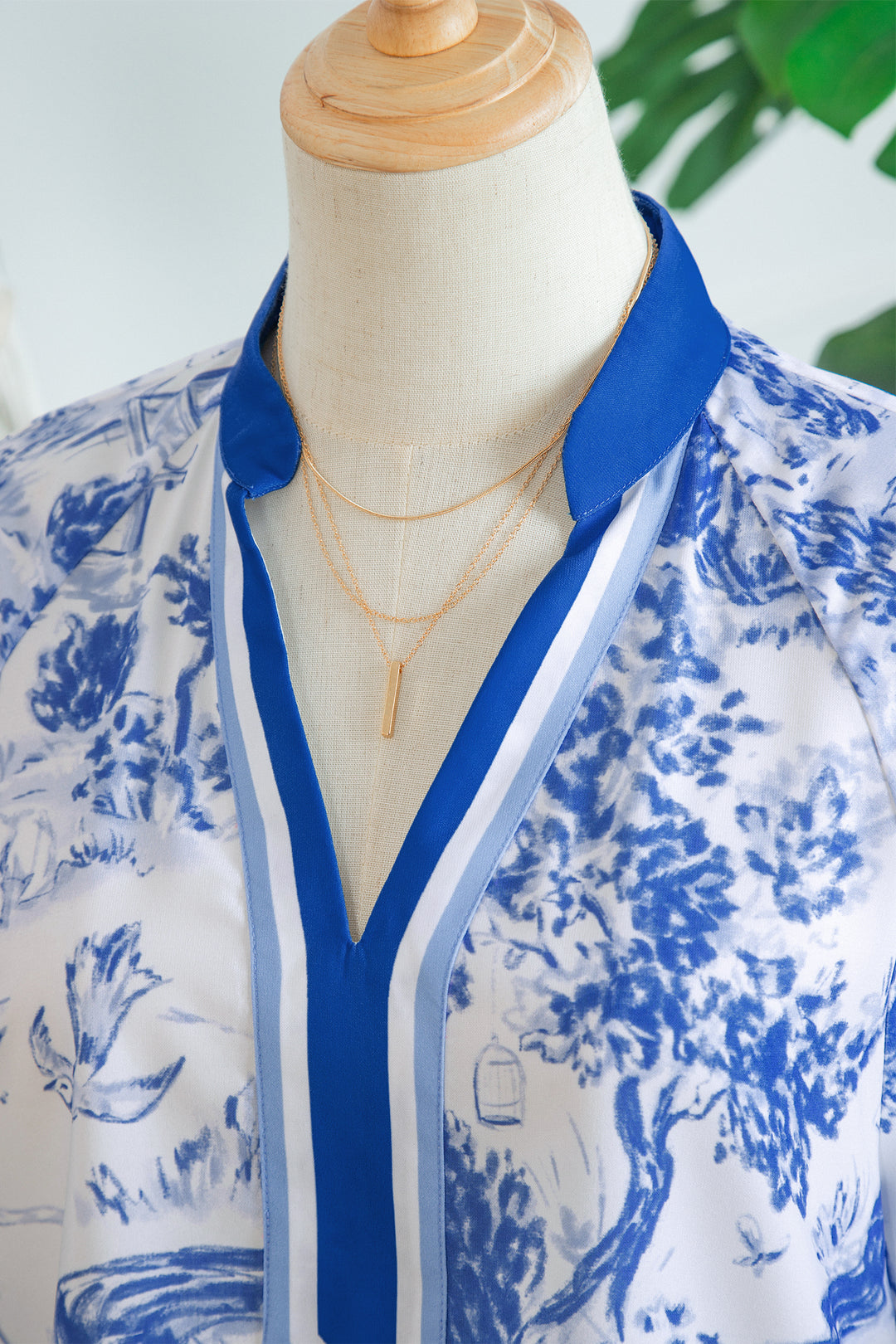 Blue Wild Animal Paradise Contrast V Neck Raglan Sleeve Blouse