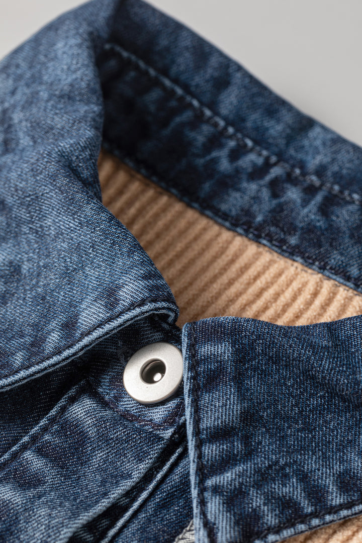 Parchment Placket Paneling Shirt Collar Long Sleeve Cardigan