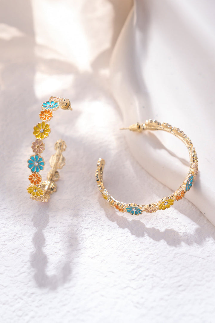 Boucles d'oreilles crochet en alliage plaqué avec décor de fleurs et strass