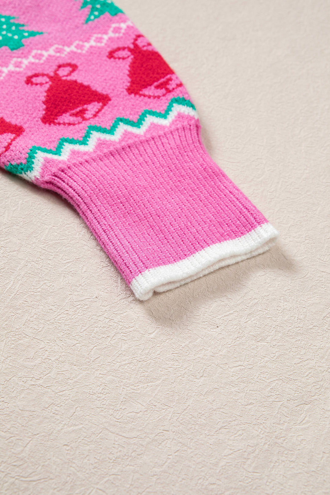 Pink Christmas Holiday Graphic Round Neck Knit Sweater