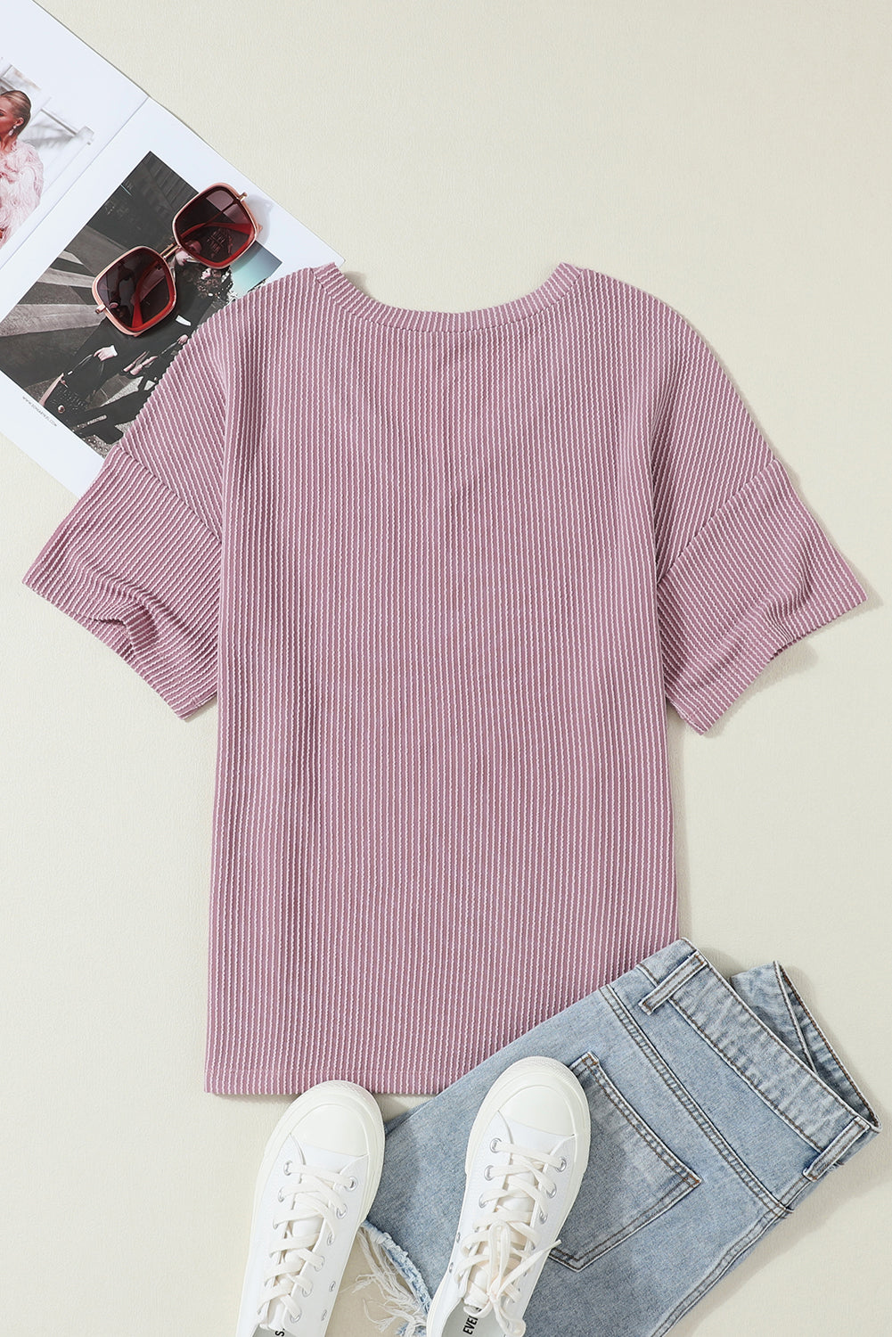 corded v neck chest pocket loose t shirt 1